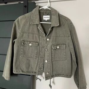 Cropped olive green denim jacket
